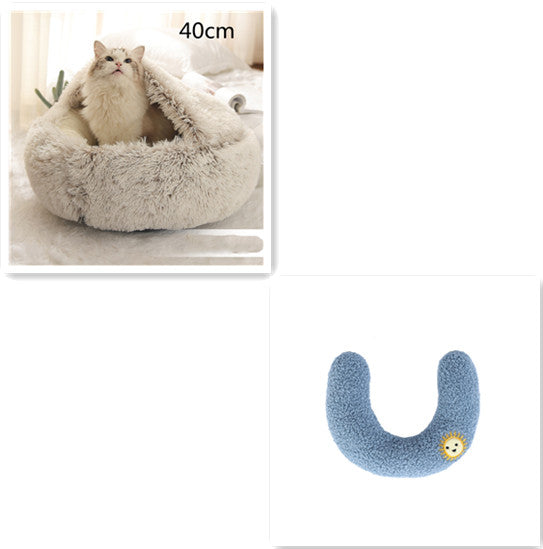 2 In 1 Cat Warm Bed House Soft Long Plush Pets Bed