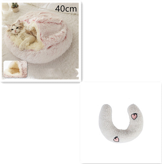2 In 1 Cat Warm Bed House Soft Long Plush Pets Bed