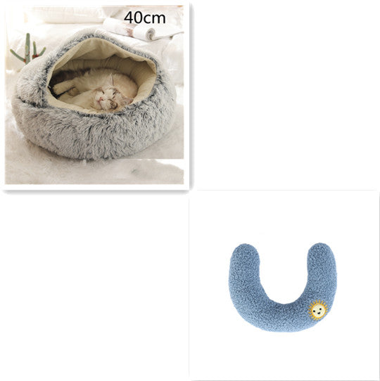 2 In 1 Cat Warm Bed House Soft Long Plush Pets Bed