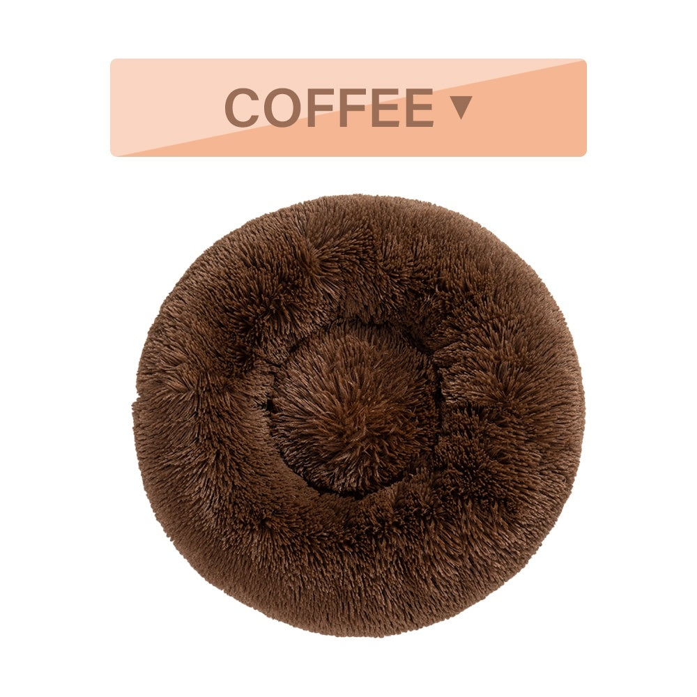 Fluffy Donut Dog Bed Long Plush Pet Cushion Dog Bed