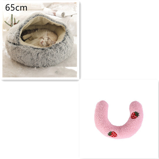 2 In 1 Cat Warm Bed House Soft Long Plush Pets Bed