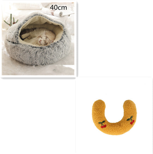 2 In 1 Cat Warm Bed House Soft Long Plush Pets Bed