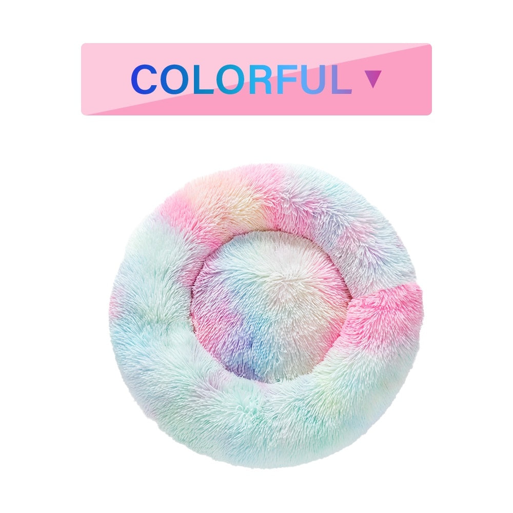 Fluffy Donut Dog Bed Long Plush Pet Cushion Dog Bed