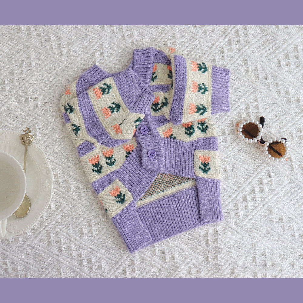 Retro Purple Flower Sweater