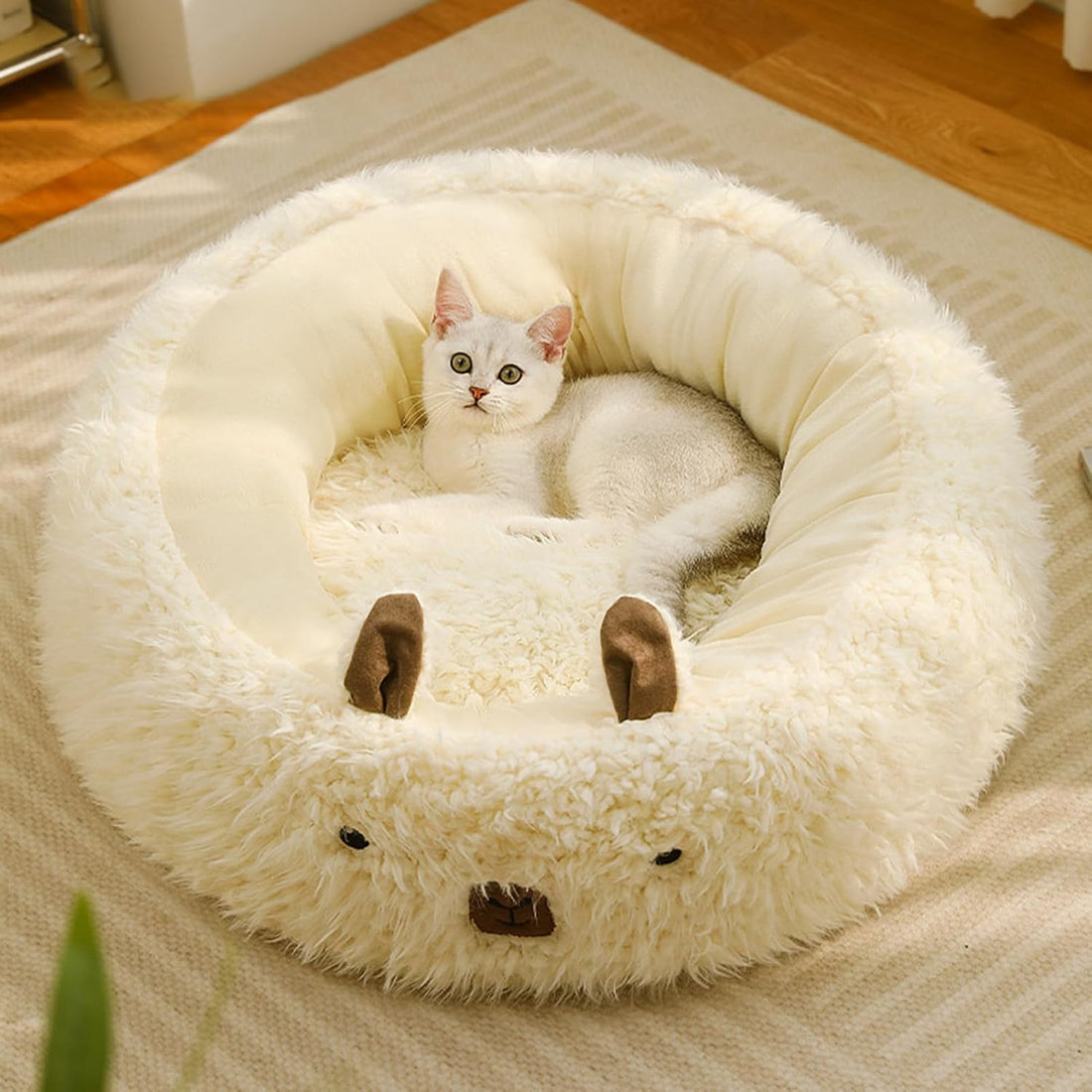 Calming Dog Cat Beds With Detachable Plush Pads