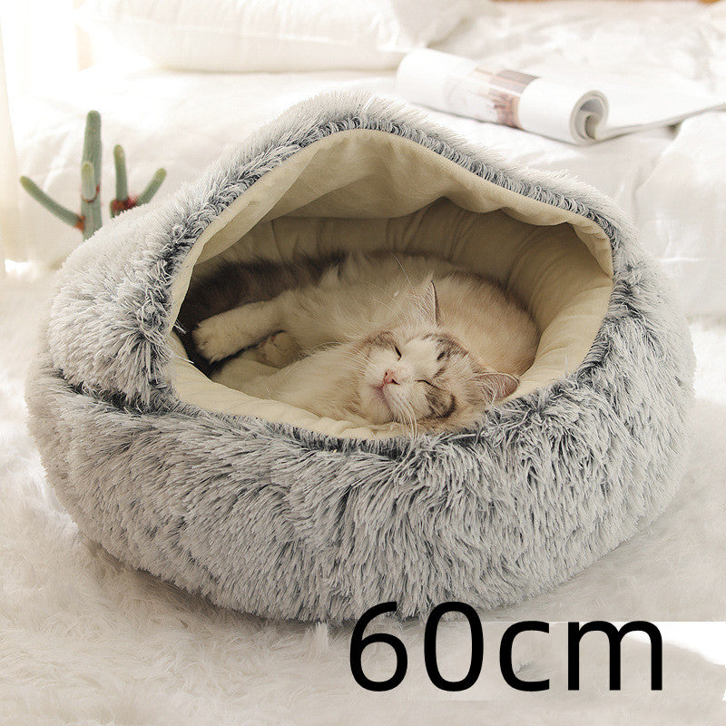 2 In 1 Cat Warm Bed House Soft Long Plush Pets Bed