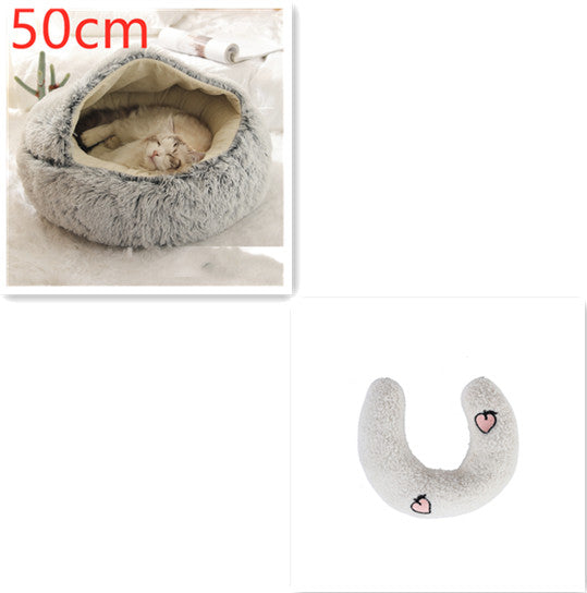 2 In 1 Cat Warm Bed House Soft Long Plush Pets Bed
