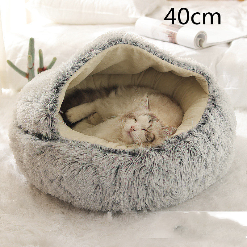 2 In 1 Cat Warm Bed House Soft Long Plush Pets Bed