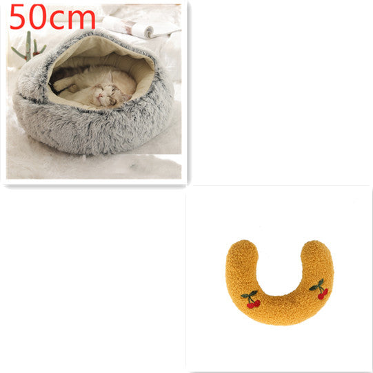 2 In 1 Cat Warm Bed House Soft Long Plush Pets Bed