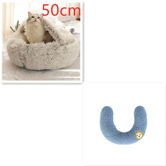 2 In 1 Cat Warm Bed House Soft Long Plush Pets Bed