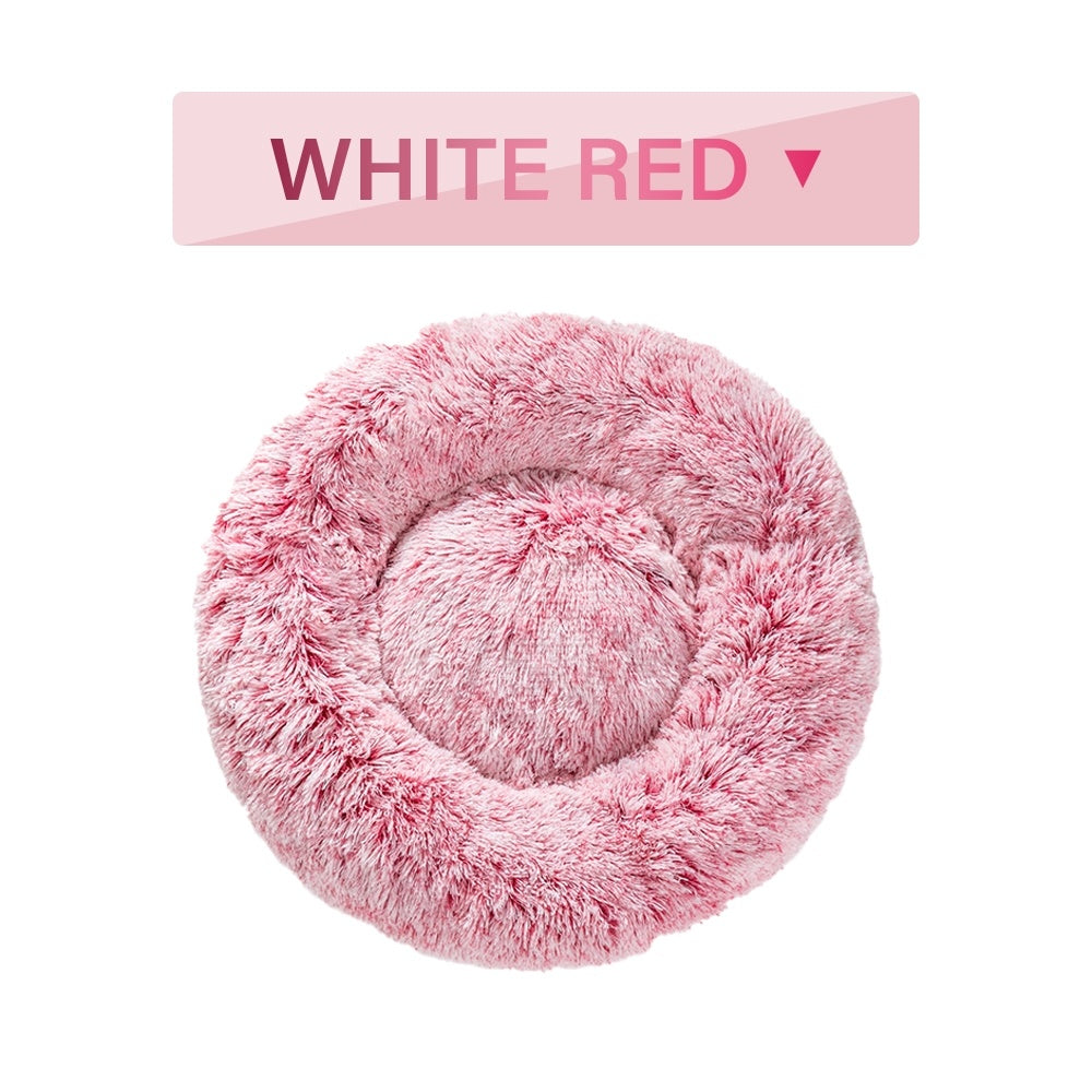 Fluffy Donut Dog Bed Long Plush Pet Cushion Dog Bed