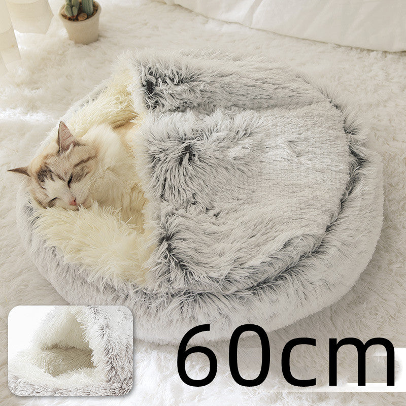 2 In 1 Cat Warm Bed House Soft Long Plush Pets Bed