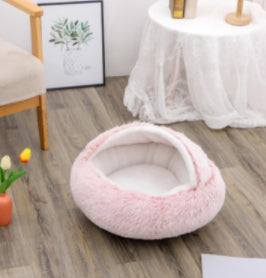 2 In 1 Cat Warm Bed House Soft Long Plush Pets Bed