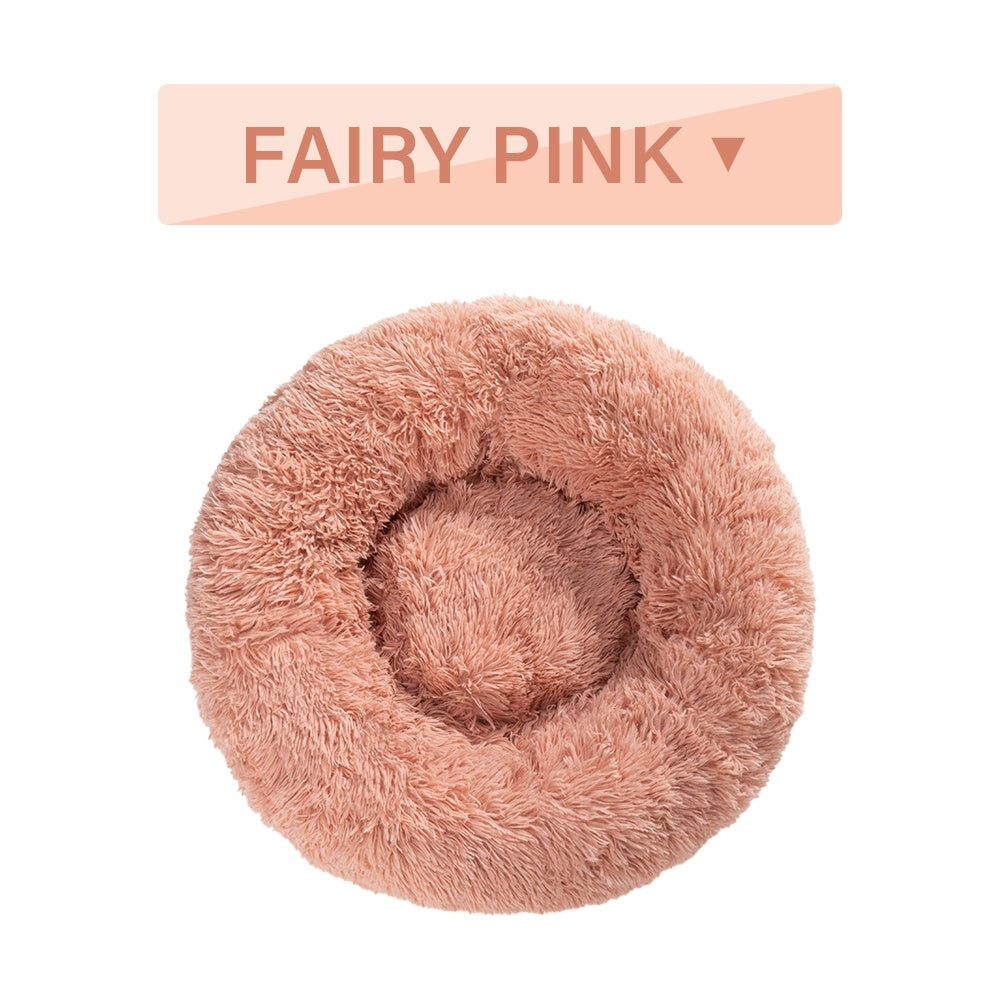 Fluffy Donut Dog Bed Long Plush Pet Cushion Dog Bed