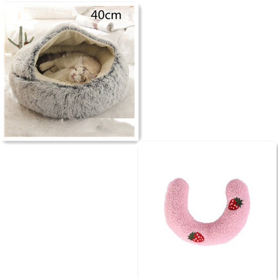 2 In 1 Cat Warm Bed House Soft Long Plush Pets Bed