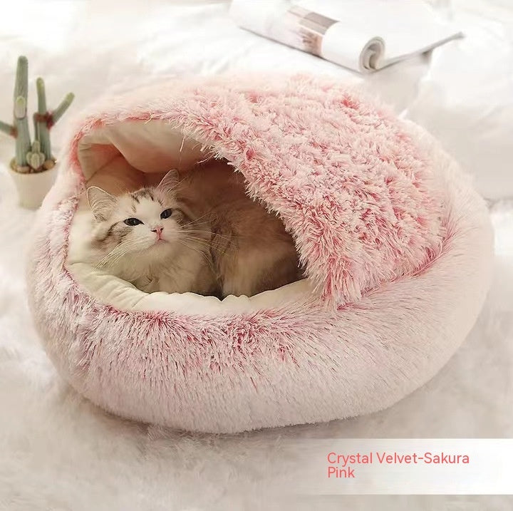 2 In 1 Cat Warm Bed House Soft Long Plush Pets Bed