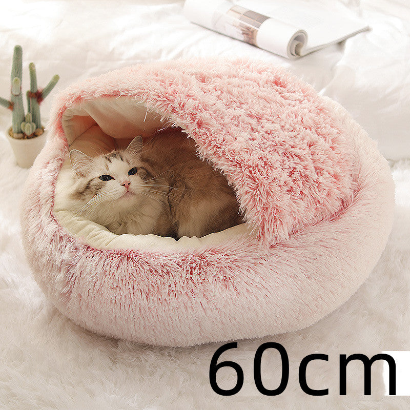 2 In 1 Cat Warm Bed House Soft Long Plush Pets Bed