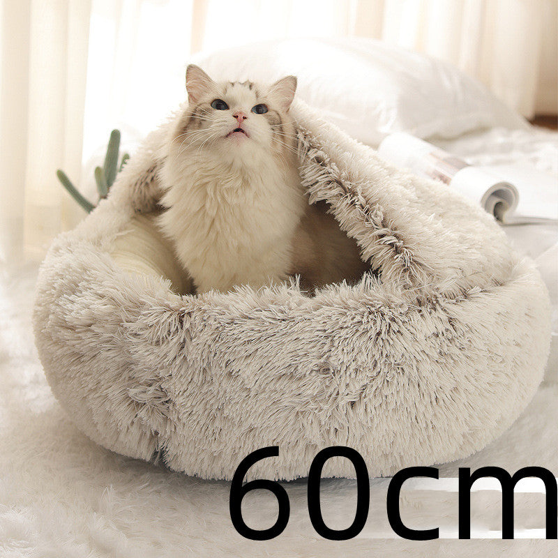 2 In 1 Cat Warm Bed House Soft Long Plush Pets Bed
