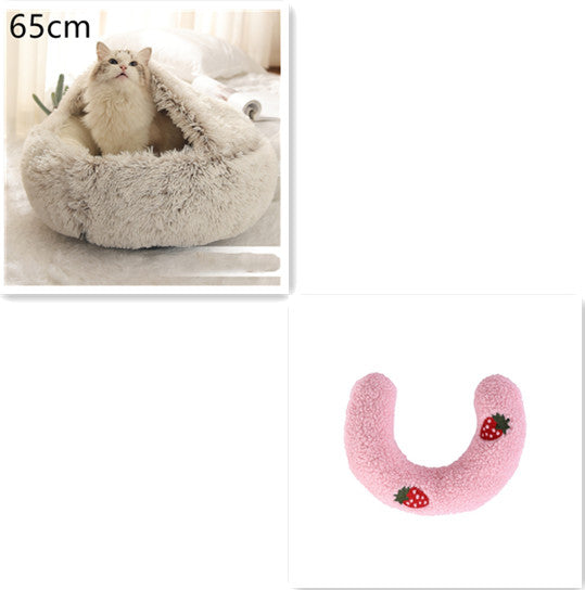 2 In 1 Cat Warm Bed House Soft Long Plush Pets Bed