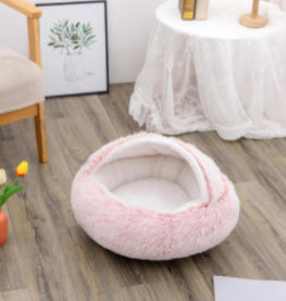 2 In 1 Cat Warm Bed House Soft Long Plush Pets Bed