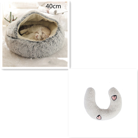 2 In 1 Cat Warm Bed House Soft Long Plush Pets Bed