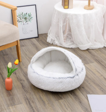 2 In 1 Cat Warm Bed House Soft Long Plush Pets Bed