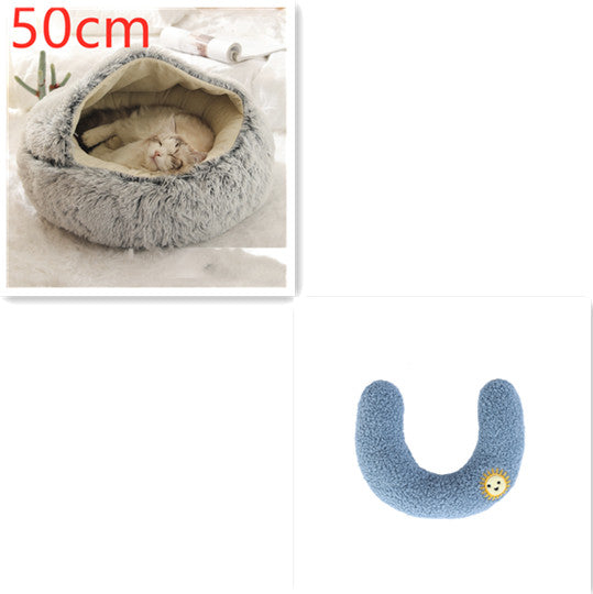 2 In 1 Cat Warm Bed House Soft Long Plush Pets Bed