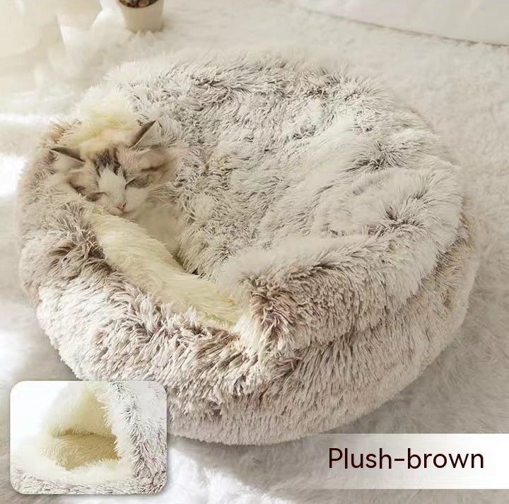 2 In 1 Cat Warm Bed House Soft Long Plush Pets Bed