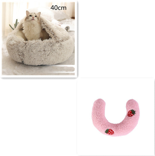 2 In 1 Cat Warm Bed House Soft Long Plush Pets Bed