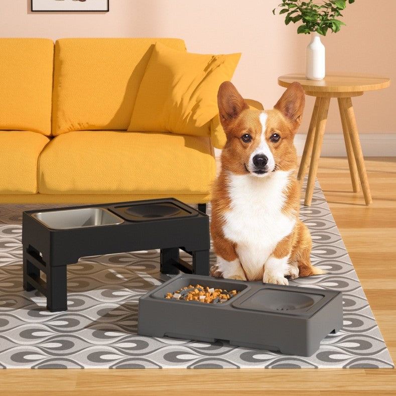 Stainless Stand Adjustable Height Pets Feeding Dish Bowl