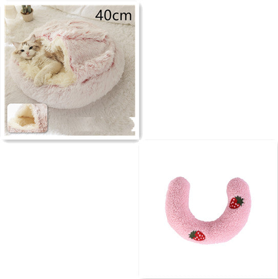 2 In 1 Cat Warm Bed House Soft Long Plush Pets Bed
